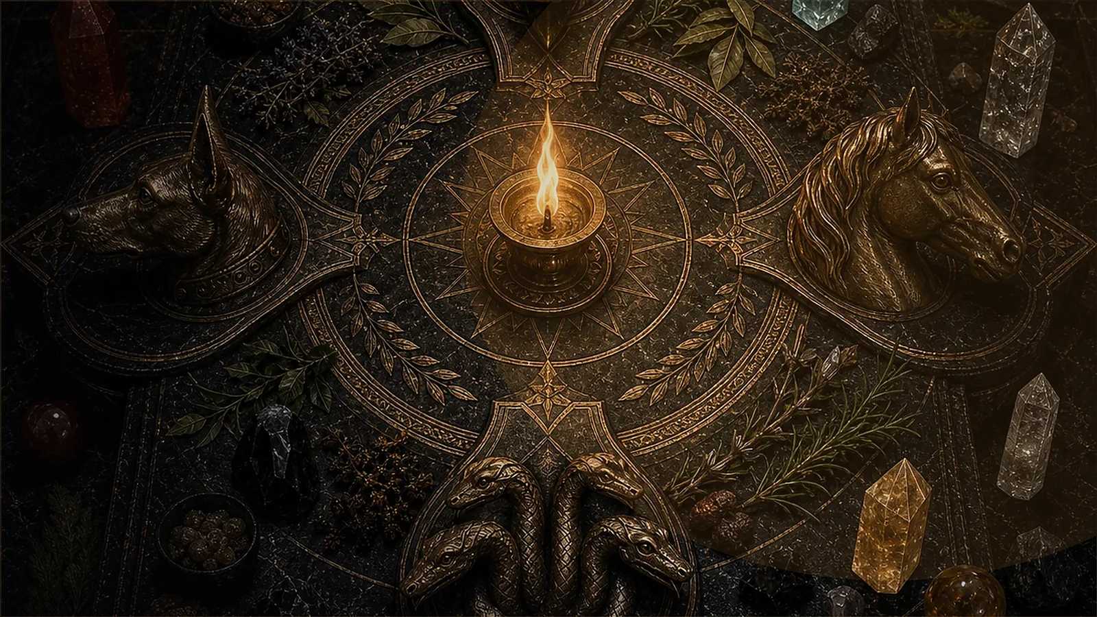 Oráculo de Hekate com atmosfera de consulta