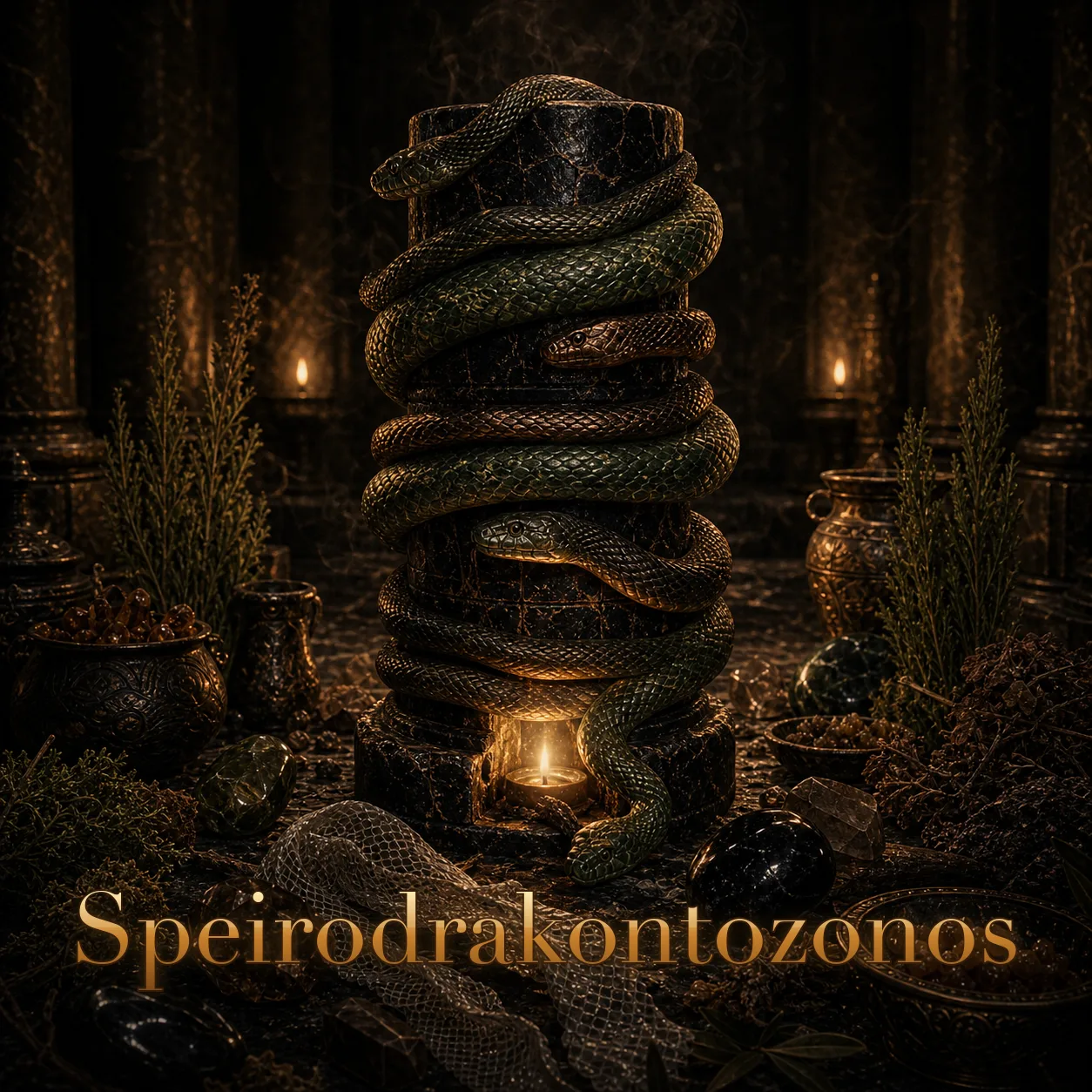 Imagem ritual do epíteto Speirodrakontozonos