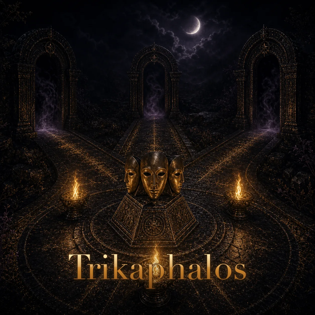 Imagem ritual do epíteto Trikaphalos
