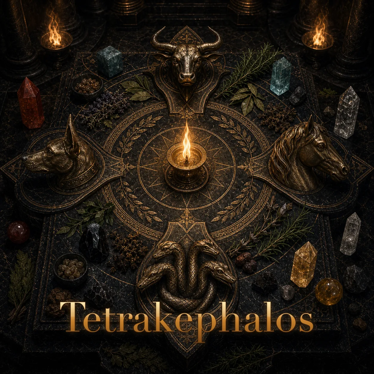 Imagem ritual do epíteto Tetrakephalos